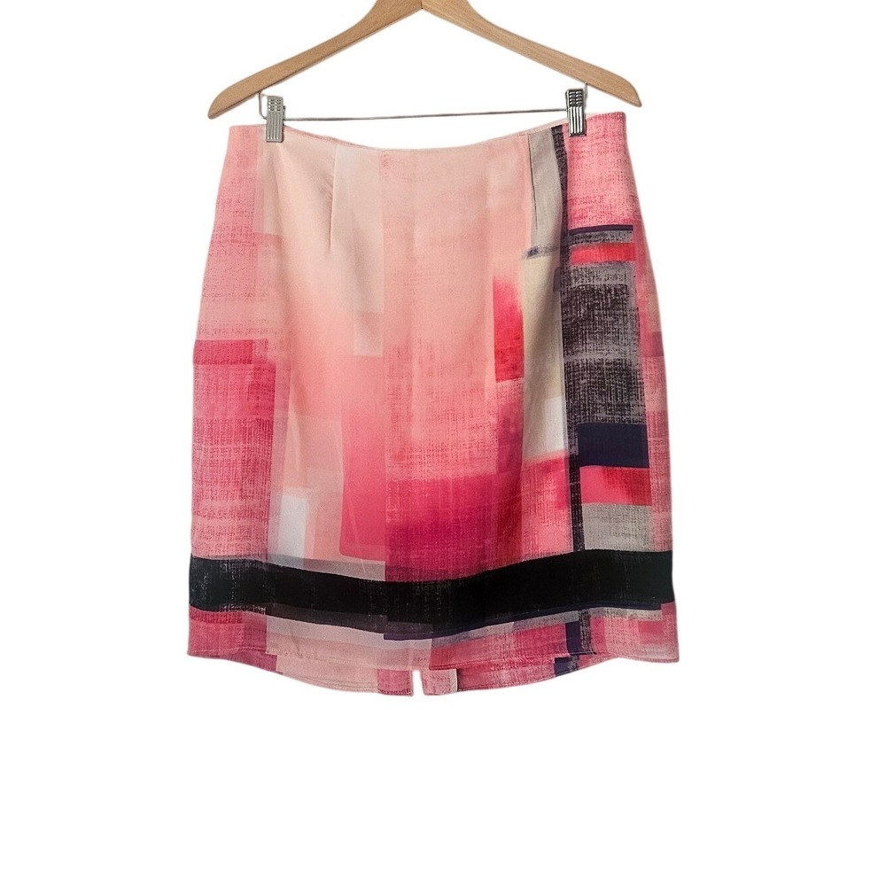 White House Black Market Pink Abstract Colorblock Pencil Skirt Lined Size 12